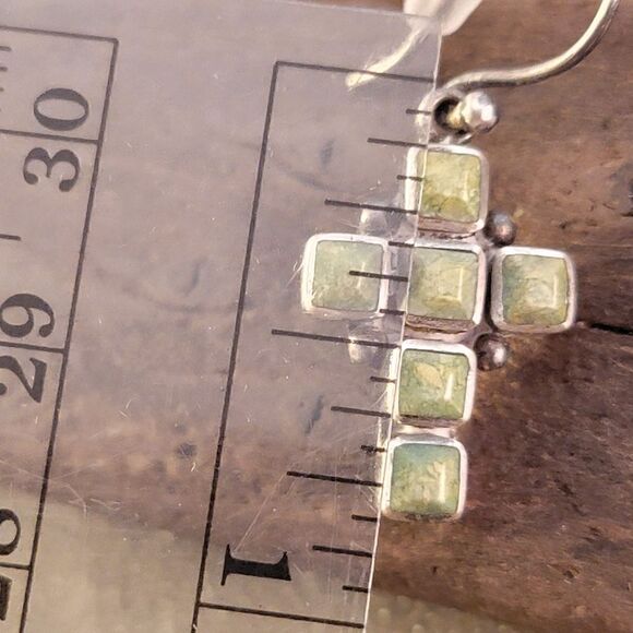 Vintage Sterling Cross Green Turquoise Drop Dangle Earrings - Picture 3 of 5